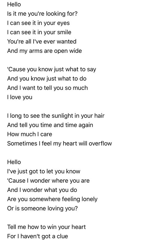 lionel richie hello lyrics